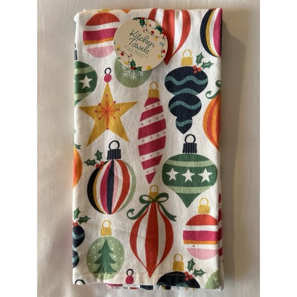 CHRISTMAS Ornaments Kitchen Towel S/2 COLORFUL 20 x 28 HOSTESS Secret Santa GIFT - Picture 2 of 8